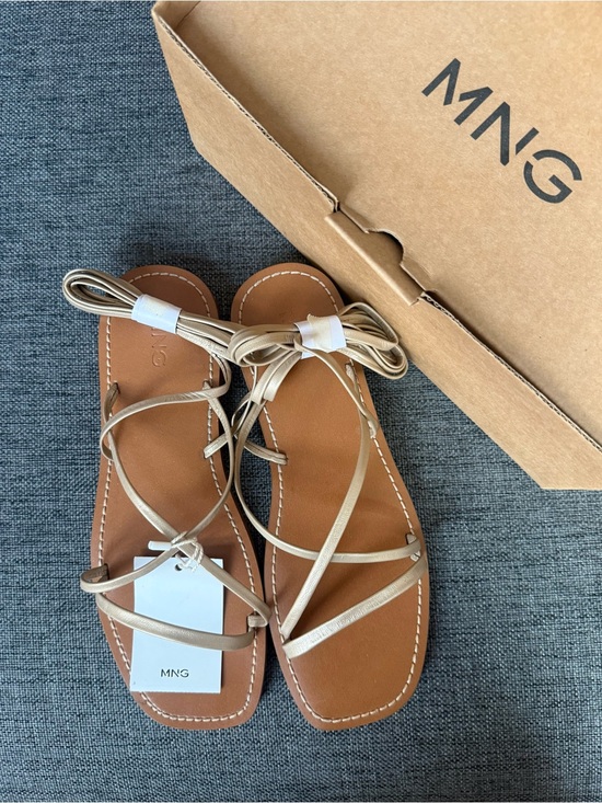 Mango Shoes - Mango Women's Tan Strappy Lace-Up Sandals - Size 6.5 US
